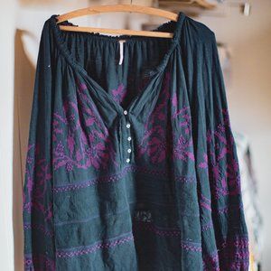 Free People Embroidered Bohemian Blouse
